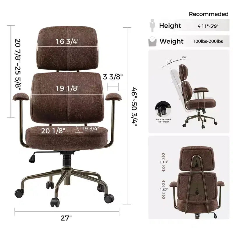 Chaise de bureau à dossier haut en similicuir suédé