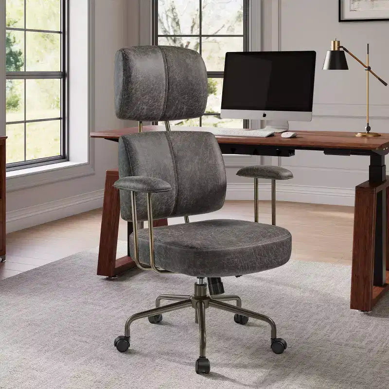 Chaise de bureau à dossier haut en similicuir suédé