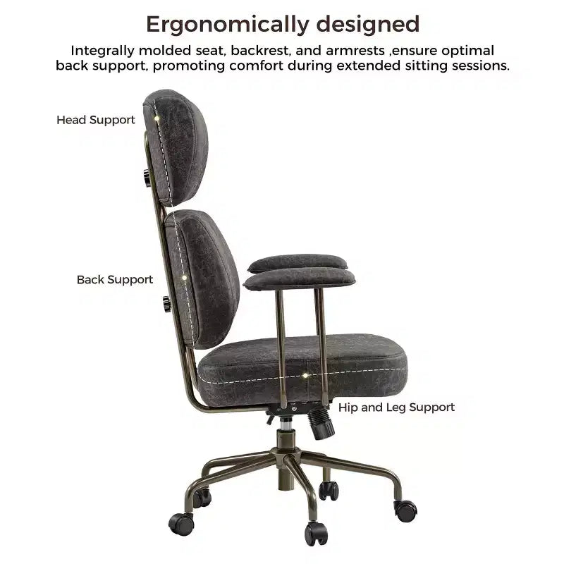 Chaise de bureau à dossier haut en similicuir suédé