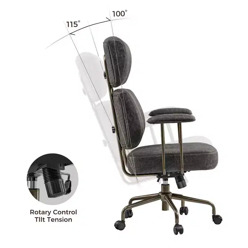 Chaise de bureau à dossier haut en similicuir suédé