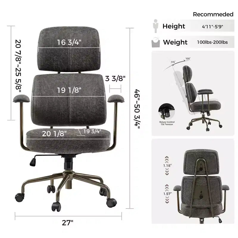 Chaise de bureau à dossier haut en similicuir suédé