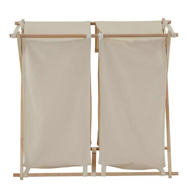 Panier à linge en bambou en X, doublure lavable et cadre en bambou, naturel