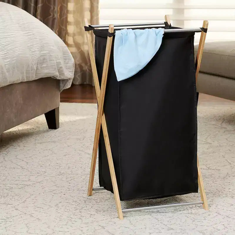 Panier à linge en bambou en X, doublure lavable et cadre en bambou, naturel