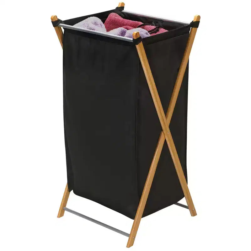 Panier à linge en bambou en X, doublure lavable et cadre en bambou, naturel
