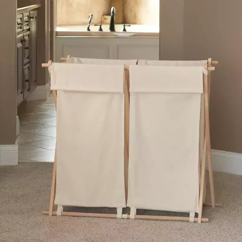 Panier à linge en bambou en X, doublure lavable et cadre en bambou, naturel