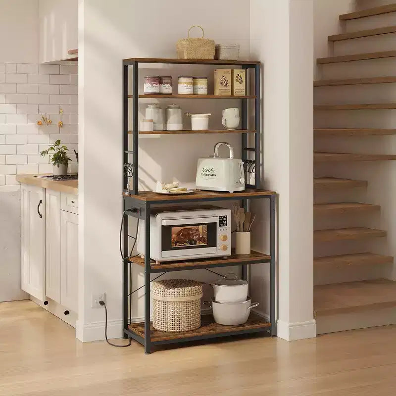 Étagère de boulanger à 6 niveaux avec prise de courant, 80 cm de large, desserte de café pour la cuisine, support de micro-ondes - Organisez avec style