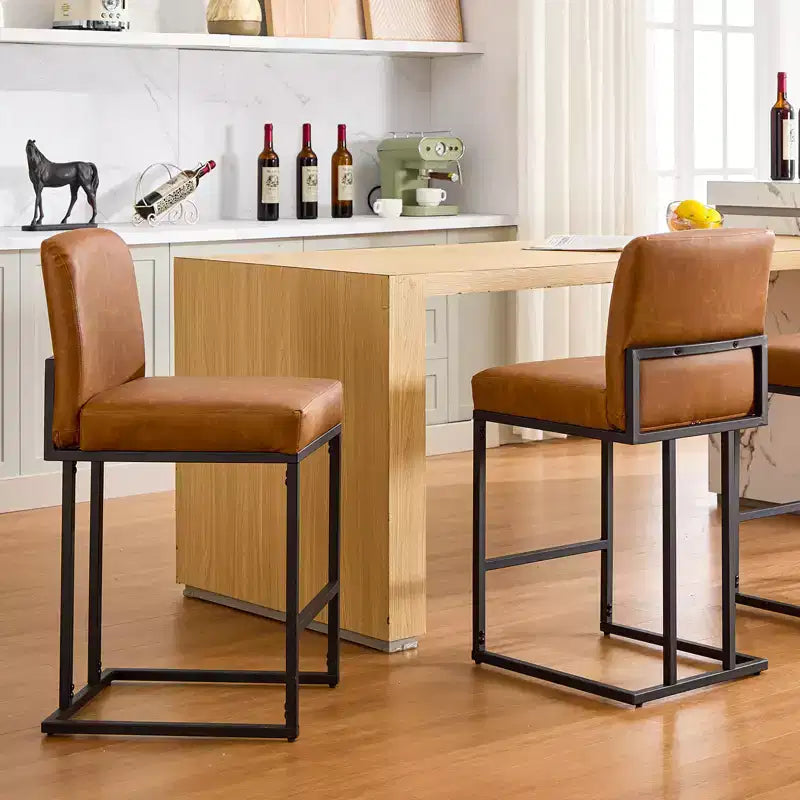24 Bar Stools, Counter Height Bar Stools with Back, Modern PU Leather Barstools for Kitchen Island, Upholstered Bar Chair with Metal Frame Footrest