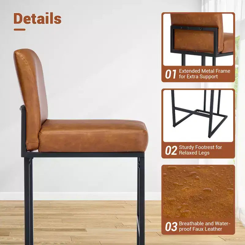 24 Tabourets de bar, tabourets de bar hauteur comptoir avec dossier, tabourets de bar modernes en cuir PU pour îlot de cuisine, chaise de bar rembourrée avec repose-pieds en métal