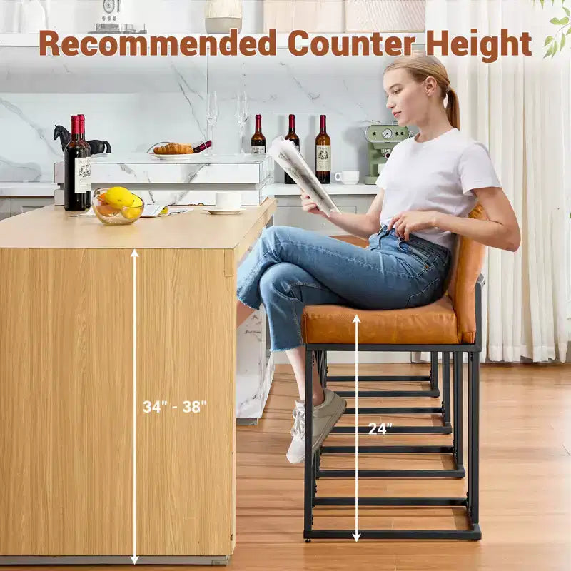 24 Tabourets de bar, tabourets de bar hauteur comptoir avec dossier, tabourets de bar modernes en cuir PU pour îlot de cuisine, chaise de bar rembourrée avec repose-pieds en métal
