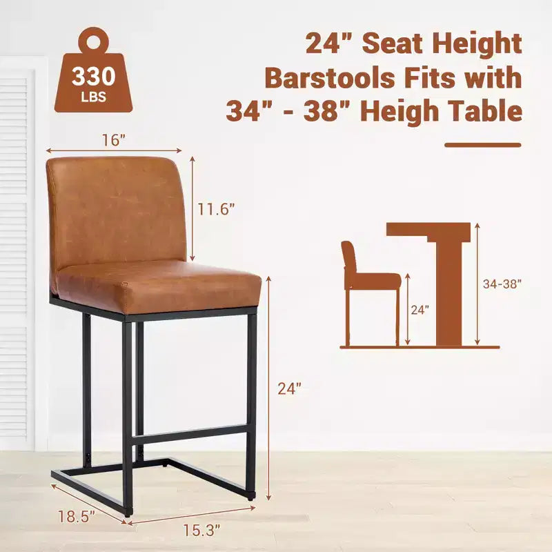 24 Tabourets de bar, tabourets de bar hauteur comptoir avec dossier, tabourets de bar modernes en cuir PU pour îlot de cuisine, chaise de bar rembourrée avec repose-pieds en métal