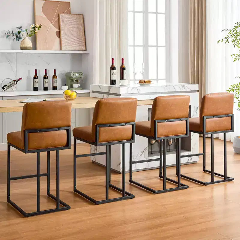24 Tabourets de bar, tabourets de bar hauteur comptoir avec dossier, tabourets de bar modernes en cuir PU pour îlot de cuisine, chaise de bar rembourrée avec repose-pieds en métal