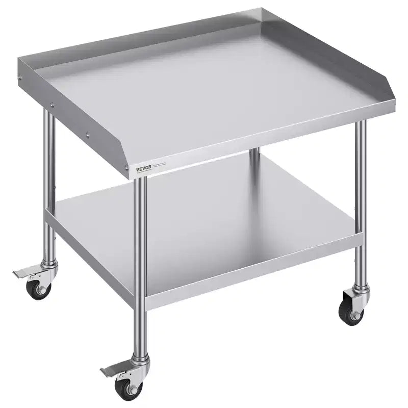 VEVOR Stainless Steel Work Table, 30x36x30 Inch Commercial Food Prep Worktable with 4 Wheels,Casters,3-Sided Backsplash Heavy Duty Prep Worktable