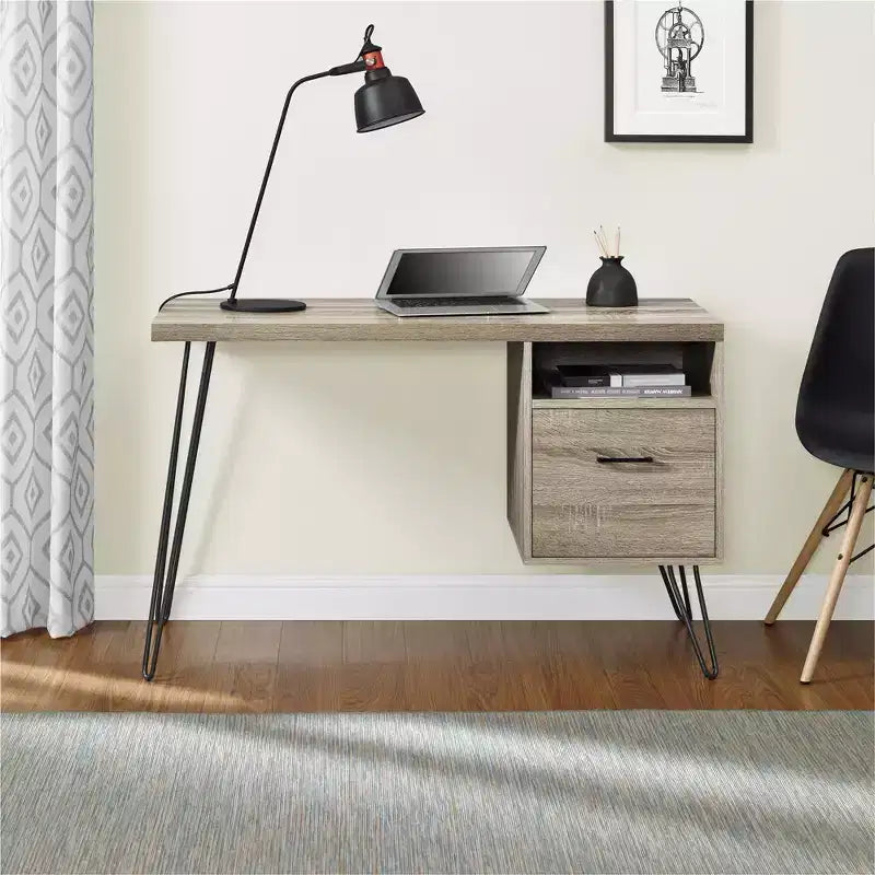 Bureau informatique, chêne gris patiné