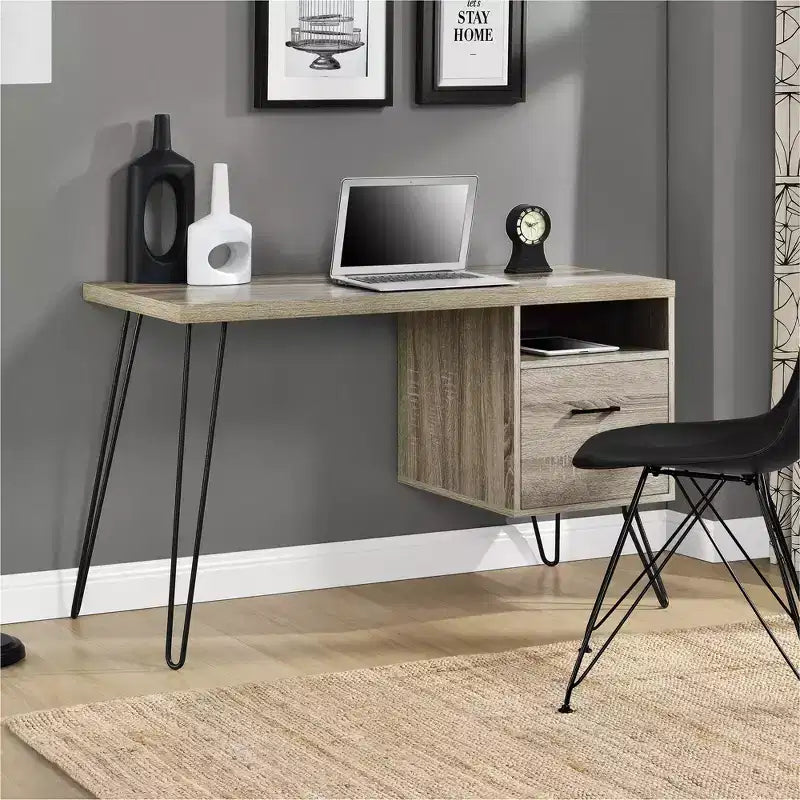 Bureau informatique, chêne gris patiné