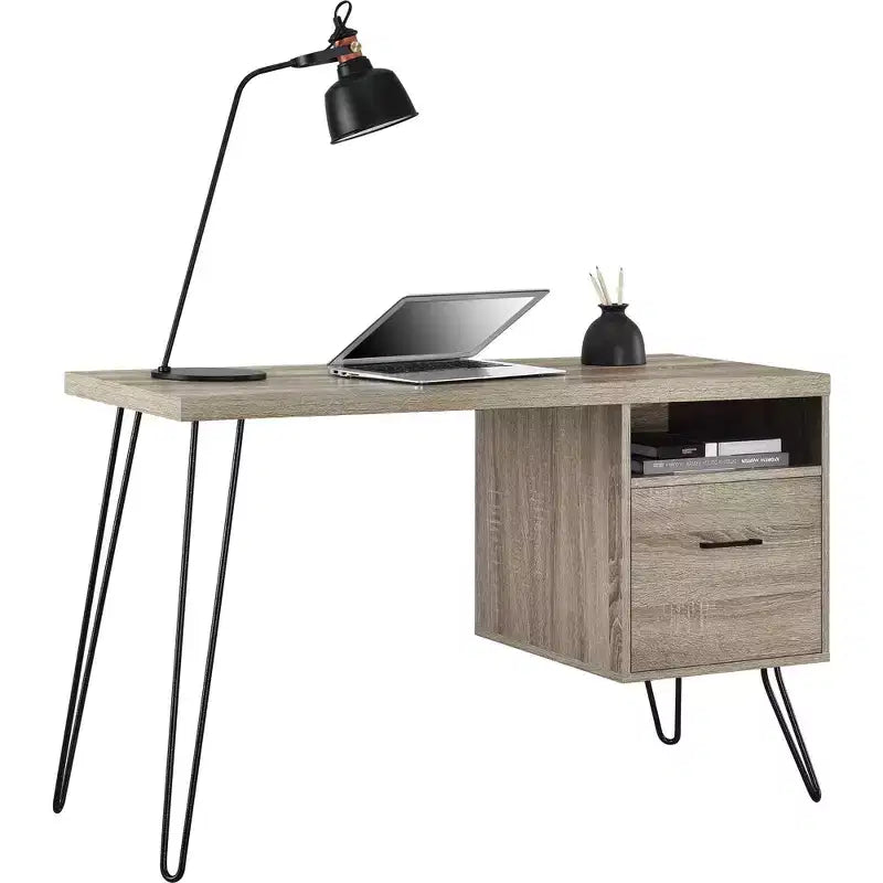 Bureau informatique, chêne gris patiné