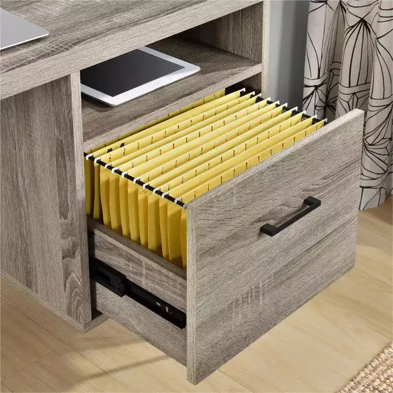 Bureau informatique, chêne gris patiné