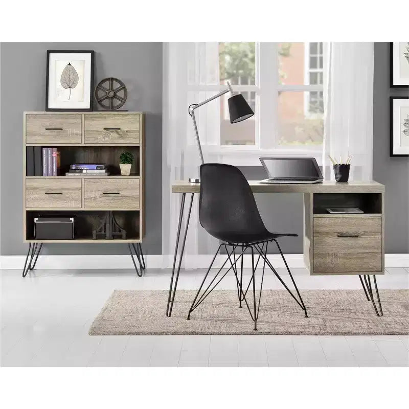 Bureau informatique, chêne gris patiné
