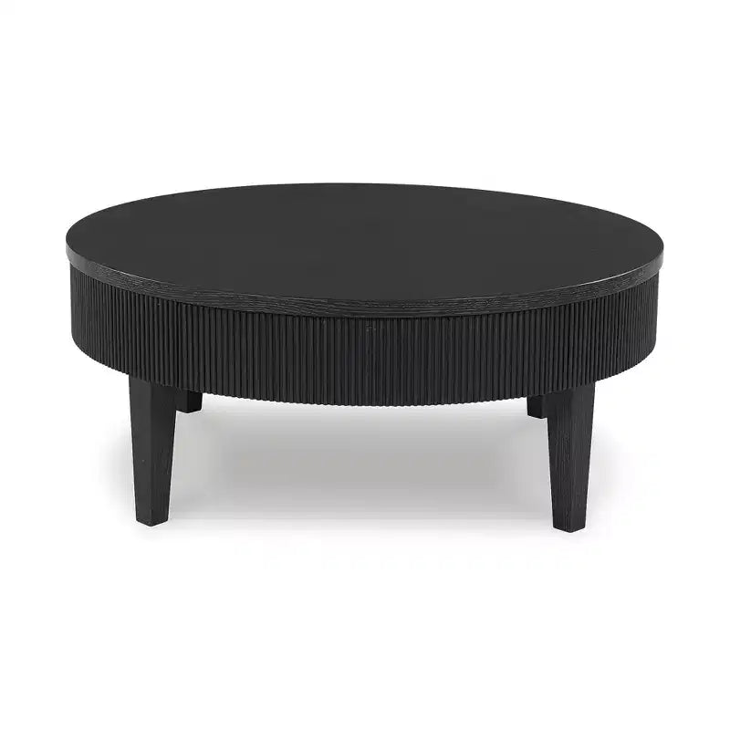 Table Basse Ronde avec Tiroirs de Rangement, Style Ferme Moderne, Noire