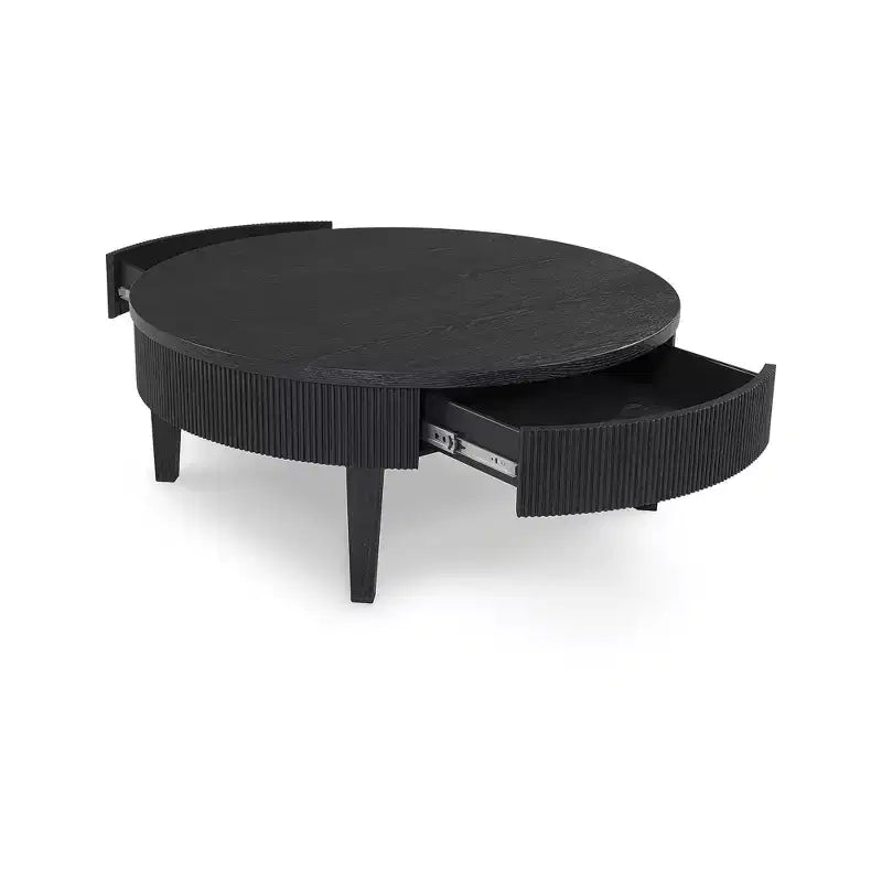 Table Basse Ronde avec Tiroirs de Rangement, Style Ferme Moderne, Noire