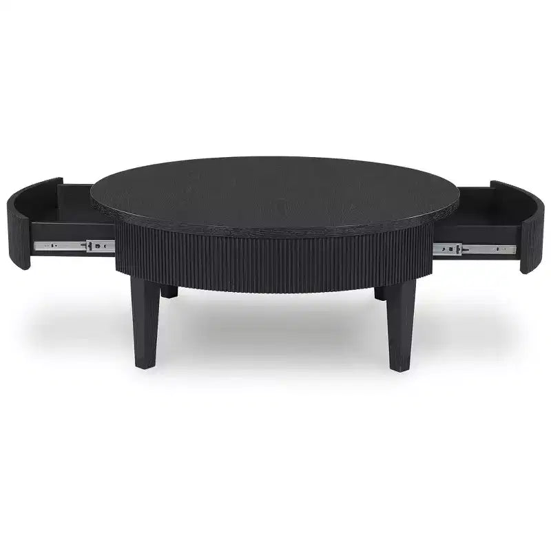 Table Basse Ronde avec Tiroirs de Rangement, Style Ferme Moderne, Noire