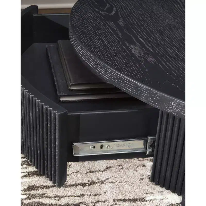 Table Basse Ronde avec Tiroirs de Rangement, Style Ferme Moderne, Noire