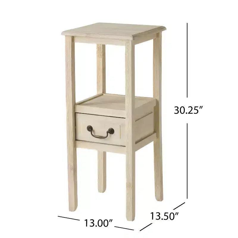 Table d'appoint Declan contemporaine en bois d'hévéa avec tiroir
