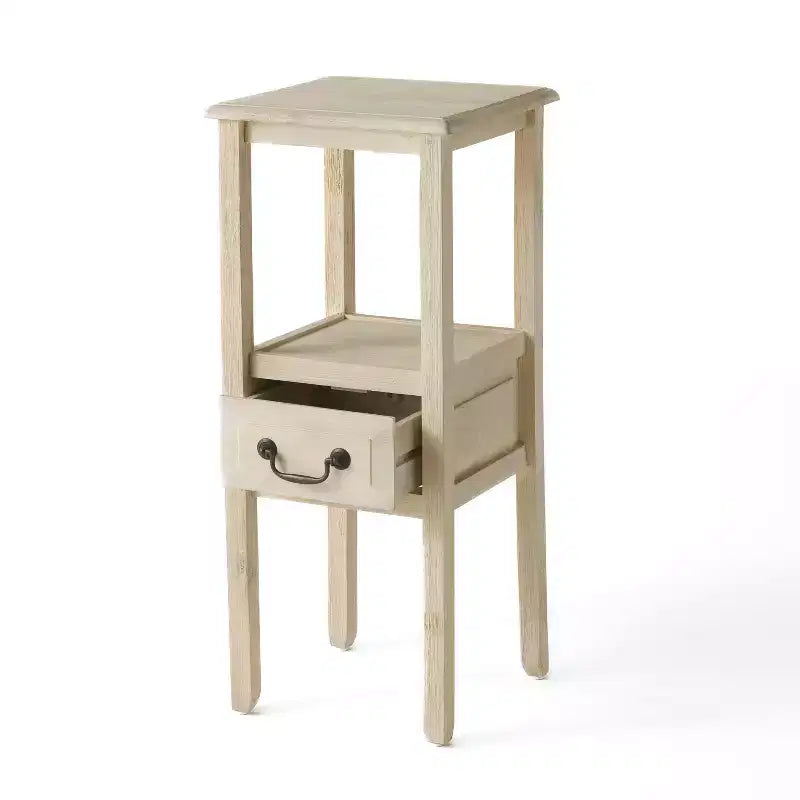 Table d'appoint Declan contemporaine en bois d'hévéa avec tiroir