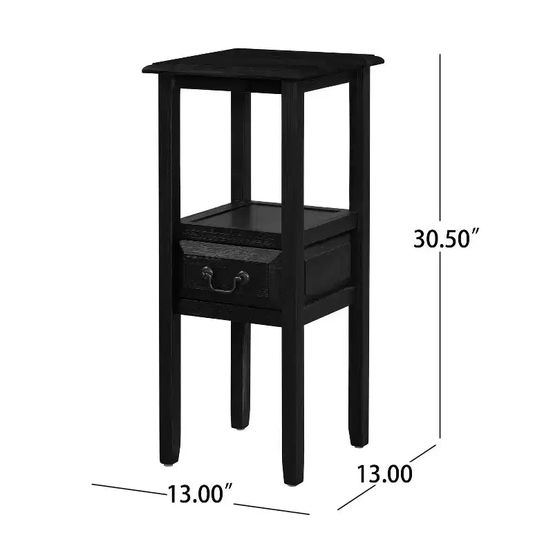 Table d'appoint Declan contemporaine en bois d'hévéa avec tiroir