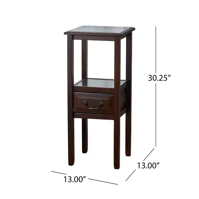 Table d'appoint Declan contemporaine en bois d'hévéa avec tiroir