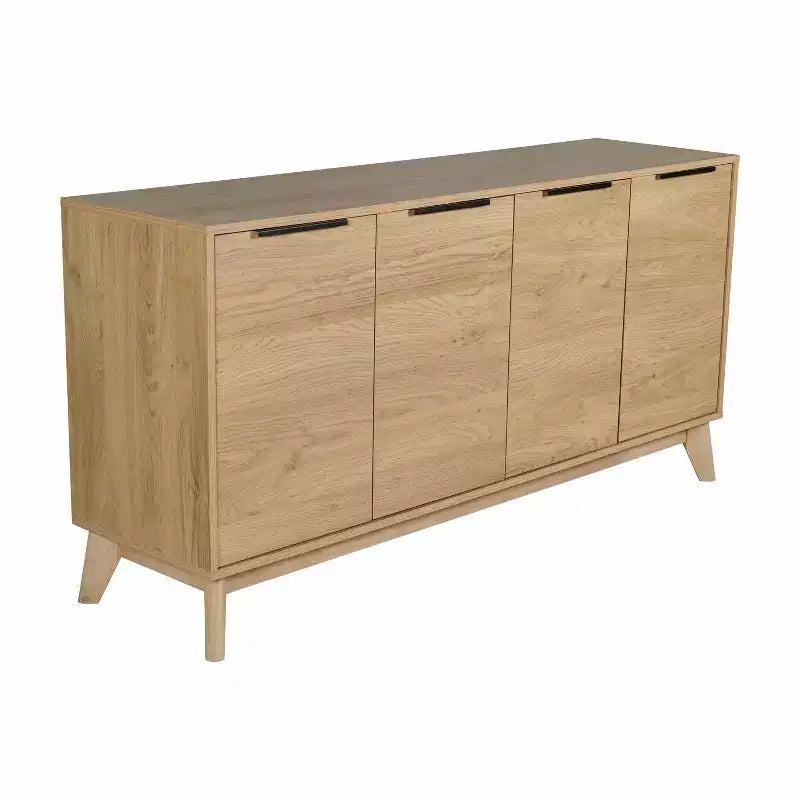 Buffet TV 4 portes de style milieu de siècle avec étagères