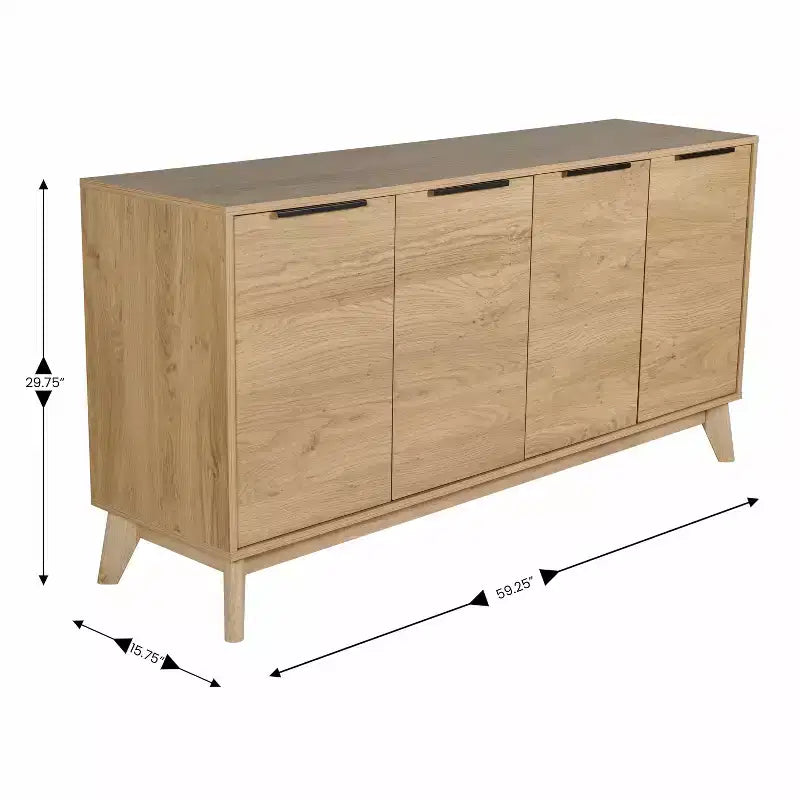 Buffet TV 4 portes de style milieu de siècle avec étagères
