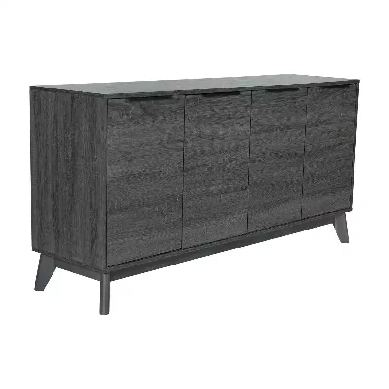 Buffet TV 4 portes de style milieu de siècle avec étagères