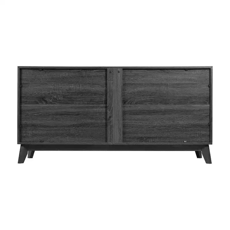 Buffet TV 4 portes de style milieu de siècle avec étagères