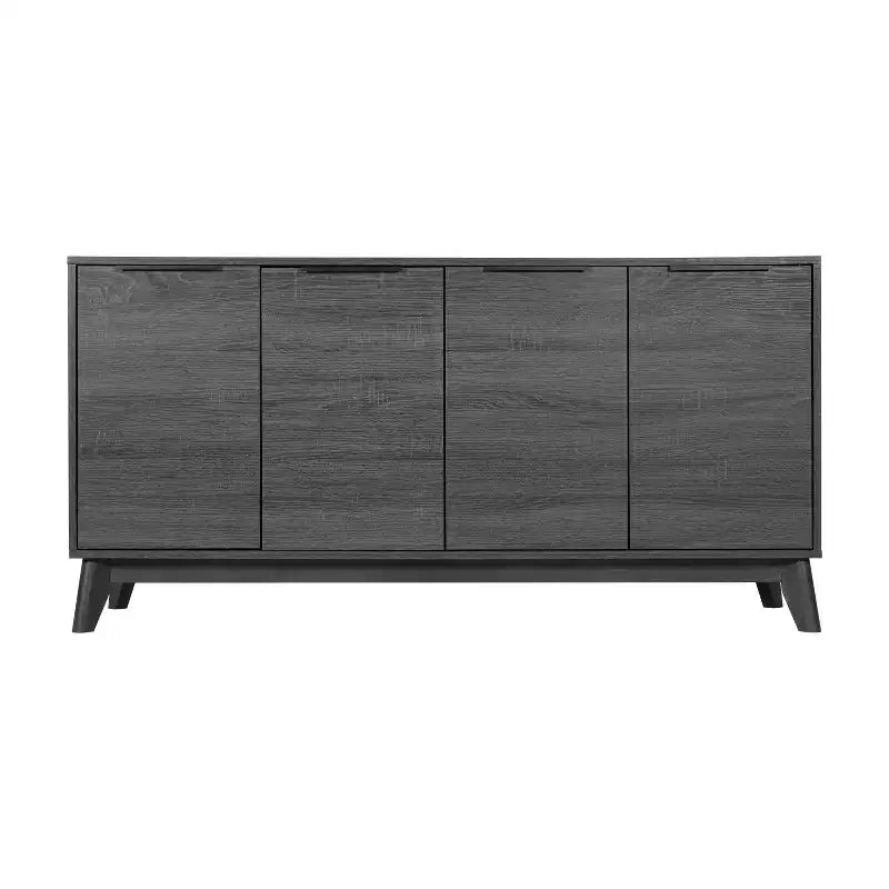 Buffet TV 4 portes de style milieu de siècle avec étagères
