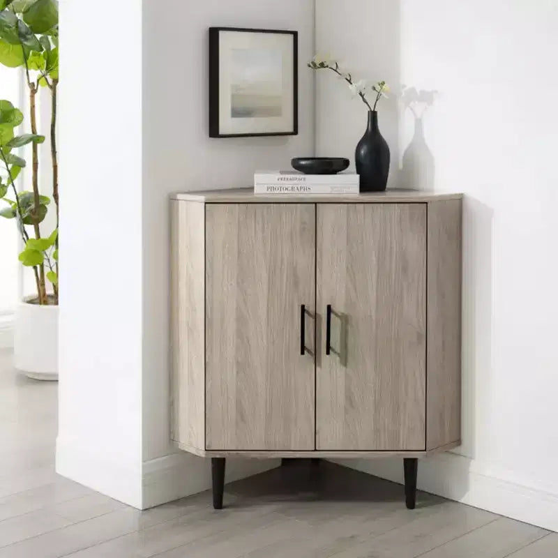 GDFStudio Hilary Modern 30 Triangle Wood Accent Corner Cabinet with 2 Doors