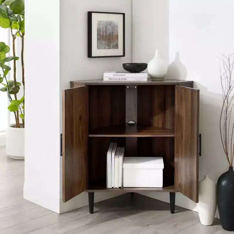 Meuble d'angle d'appoint moderne en bois à 2 portes, format triangulaire de 30 pouces