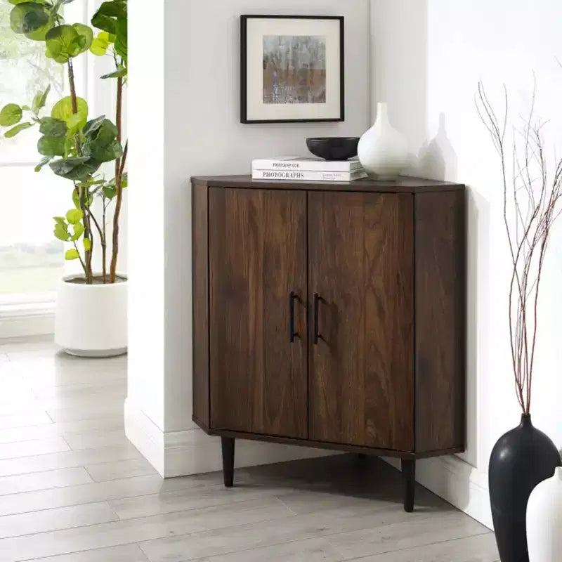 Meuble d'angle d'appoint moderne en bois à 2 portes, format triangulaire de 30 pouces