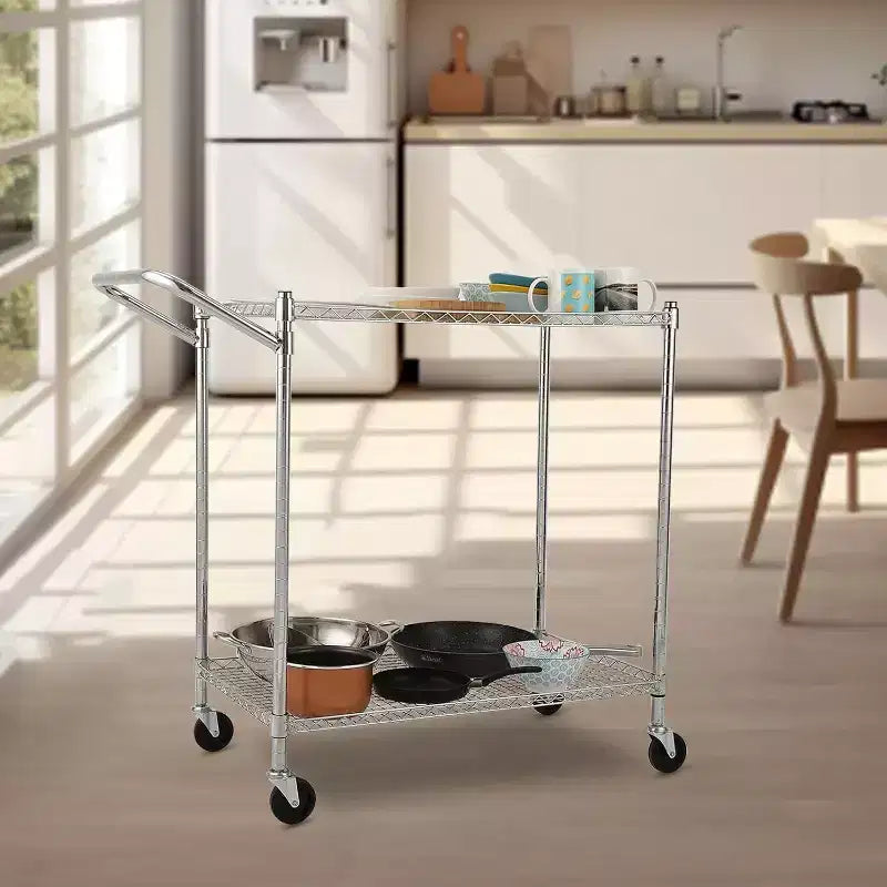 Metal Rolling Trolley, Kitchen Food Storage Trolley with Wire Shelves and Handles, Commercial Grade Service Cart, Kitchen, Office