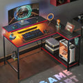 Pinmoco 42 Reversible L-Shaped Gaming Desk with Monitor Stand, LED Lights, Headphone Hook & Storage Shelves, Home Office Desk