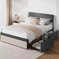 Full Bed Frame, Linen Upholstered Platform, Headboard and 2 Storage Drawers, Strong Metal Slats, Noise Free Mattress, No Box Spring Needed, Grey