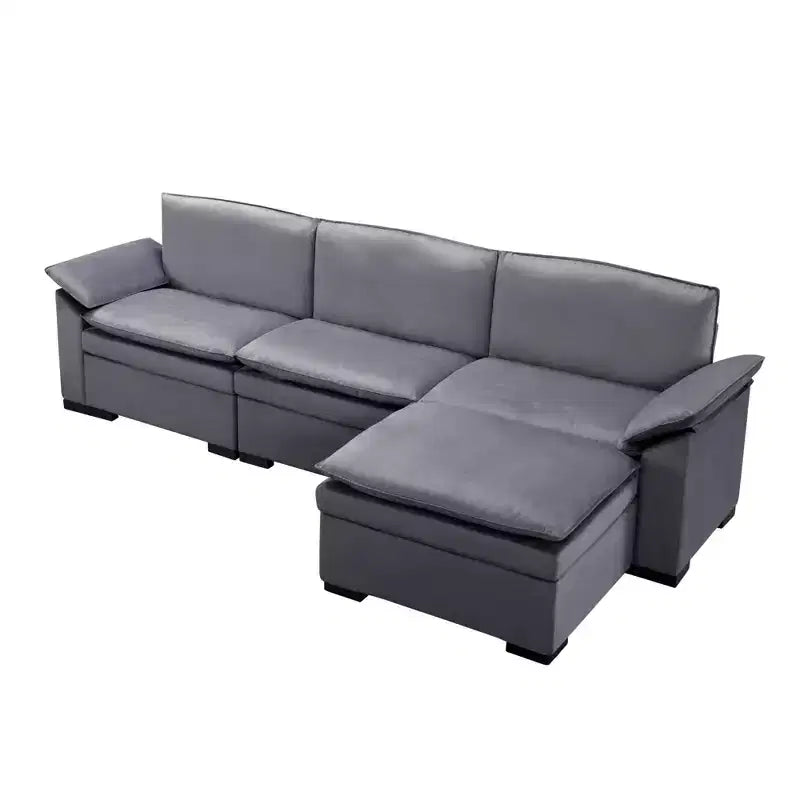 Canapé d'angle en velours anthracite 117,7" - Ensemble ottoman de luxe en tissu antitache