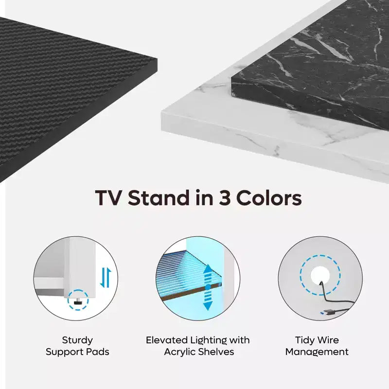 Meuble TV haut, meuble TV LED 55" pour téléviseurs jusqu'à 65", console TV de jeu avec rangement pour PS5, meuble média avec étagères réglables