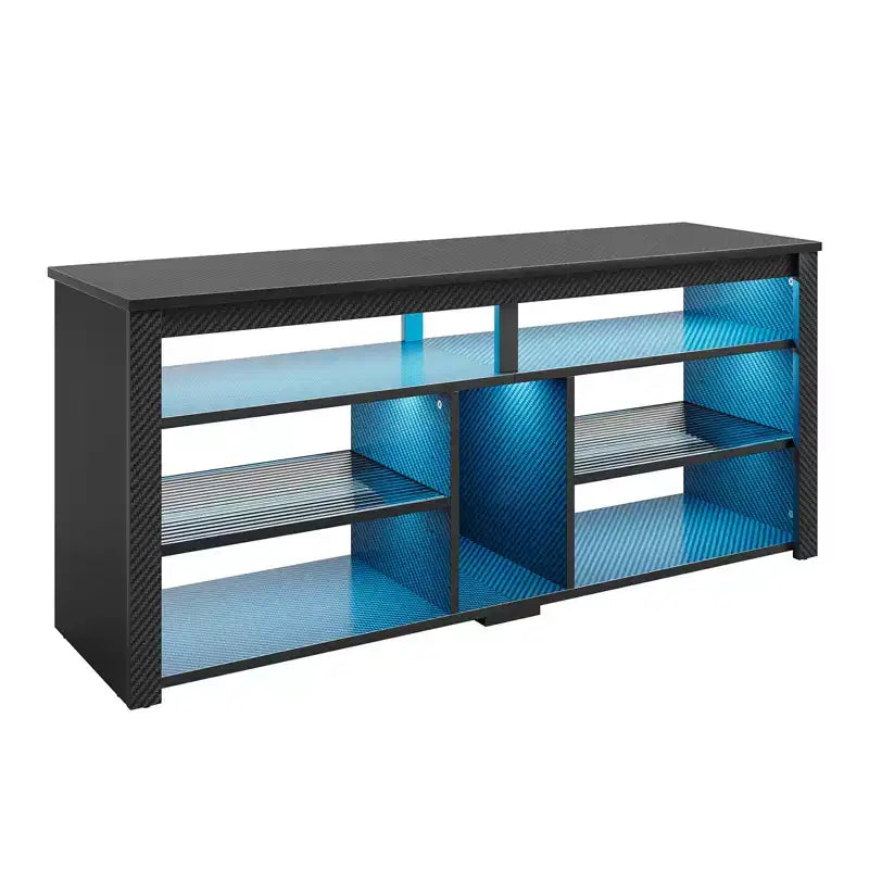 Meuble TV haut, meuble TV LED 55" pour téléviseurs jusqu'à 65", console TV de jeu avec rangement pour PS5, meuble média avec étagères réglables