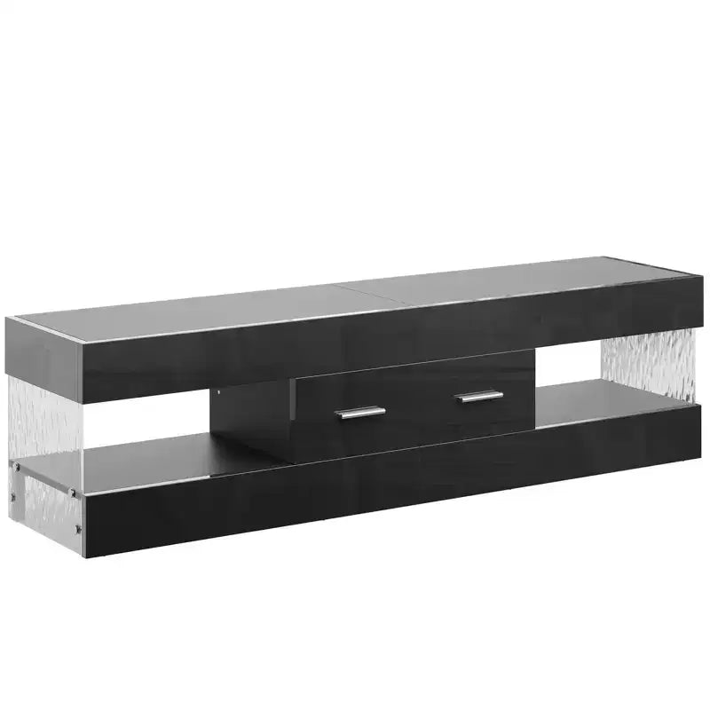 Meuble TV noir brillant pour téléviseur jusqu'à 65 pouces, centre de divertissement pour téléviseur LED, meuble TV moderne avec tiroirs de rangement