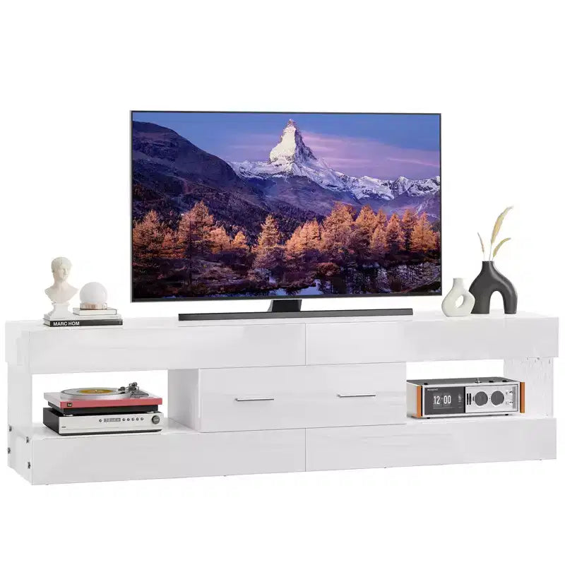 Meuble TV noir brillant pour téléviseur jusqu'à 65 pouces, centre de divertissement pour téléviseur LED, meuble TV moderne avec tiroirs de rangement