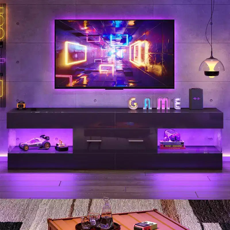 Bestier Black High Gloss TV Stand for TV up to 65 LED Television Entertainment Center Modern TV Cabinet with Storage Drawers
