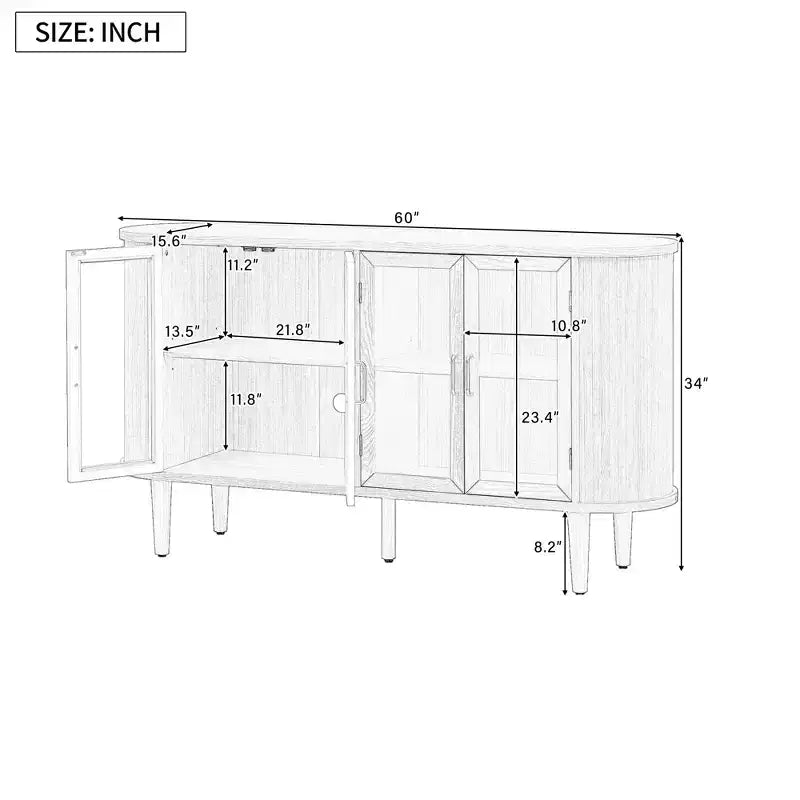 Bahut de ferme avec rangement, meuble buffet en bois avec portes vitrées et étagères réglables