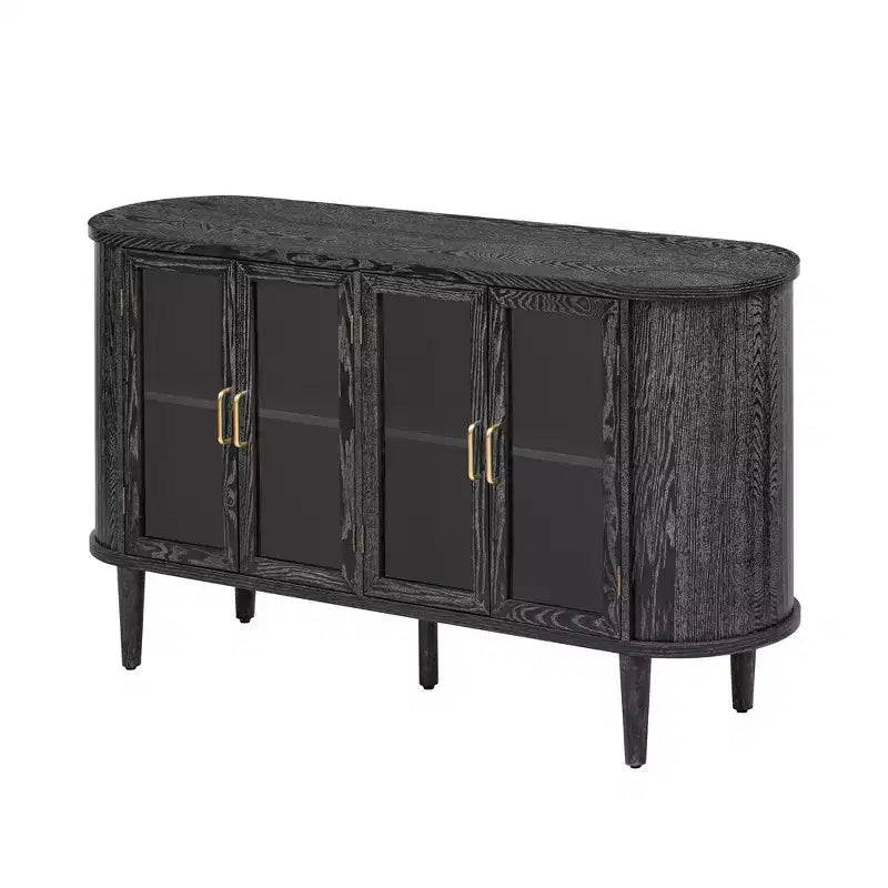 Bahut de ferme avec rangement, meuble buffet en bois avec portes vitrées et étagères réglables
