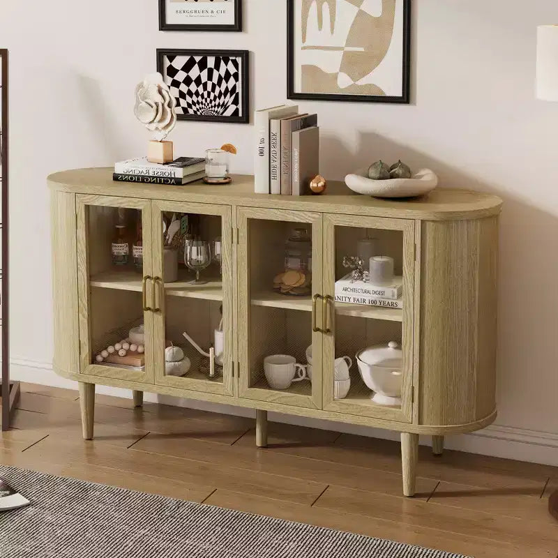 Bahut de ferme avec rangement, meuble buffet en bois avec portes vitrées et étagères réglables