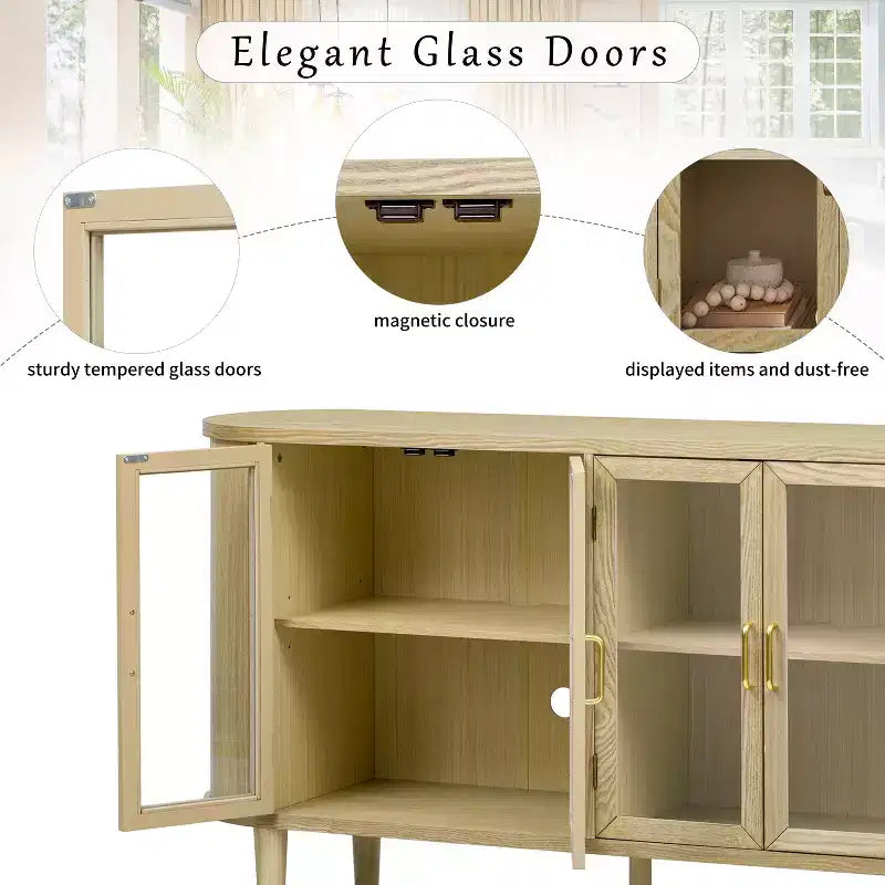 Bahut de ferme avec rangement, meuble buffet en bois avec portes vitrées et étagères réglables